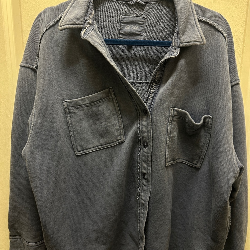 Aerie Denim Blue Washed Colored Button-up Shirt